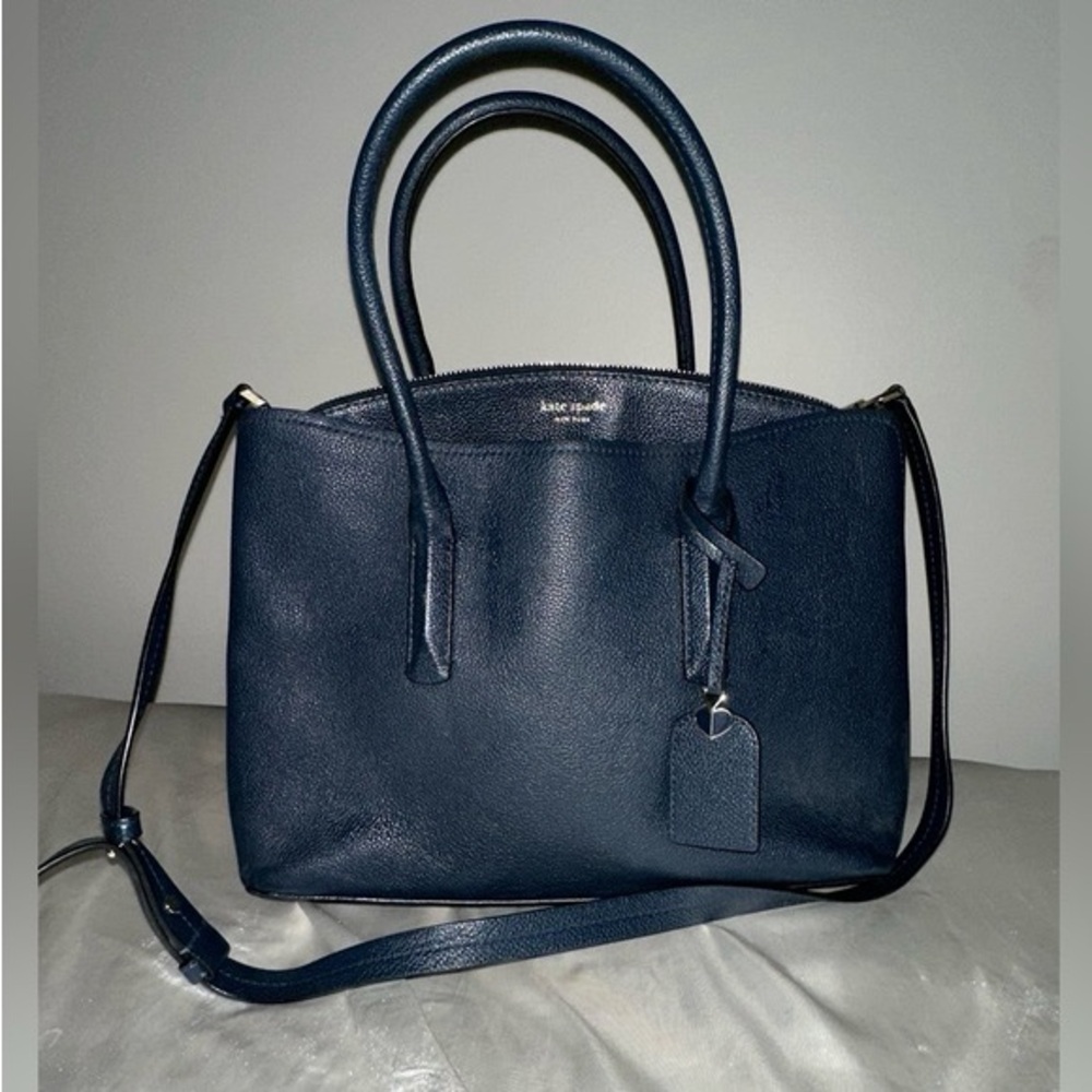 Navy Kate Spade Tote with Zipper Pocket and Long Strap